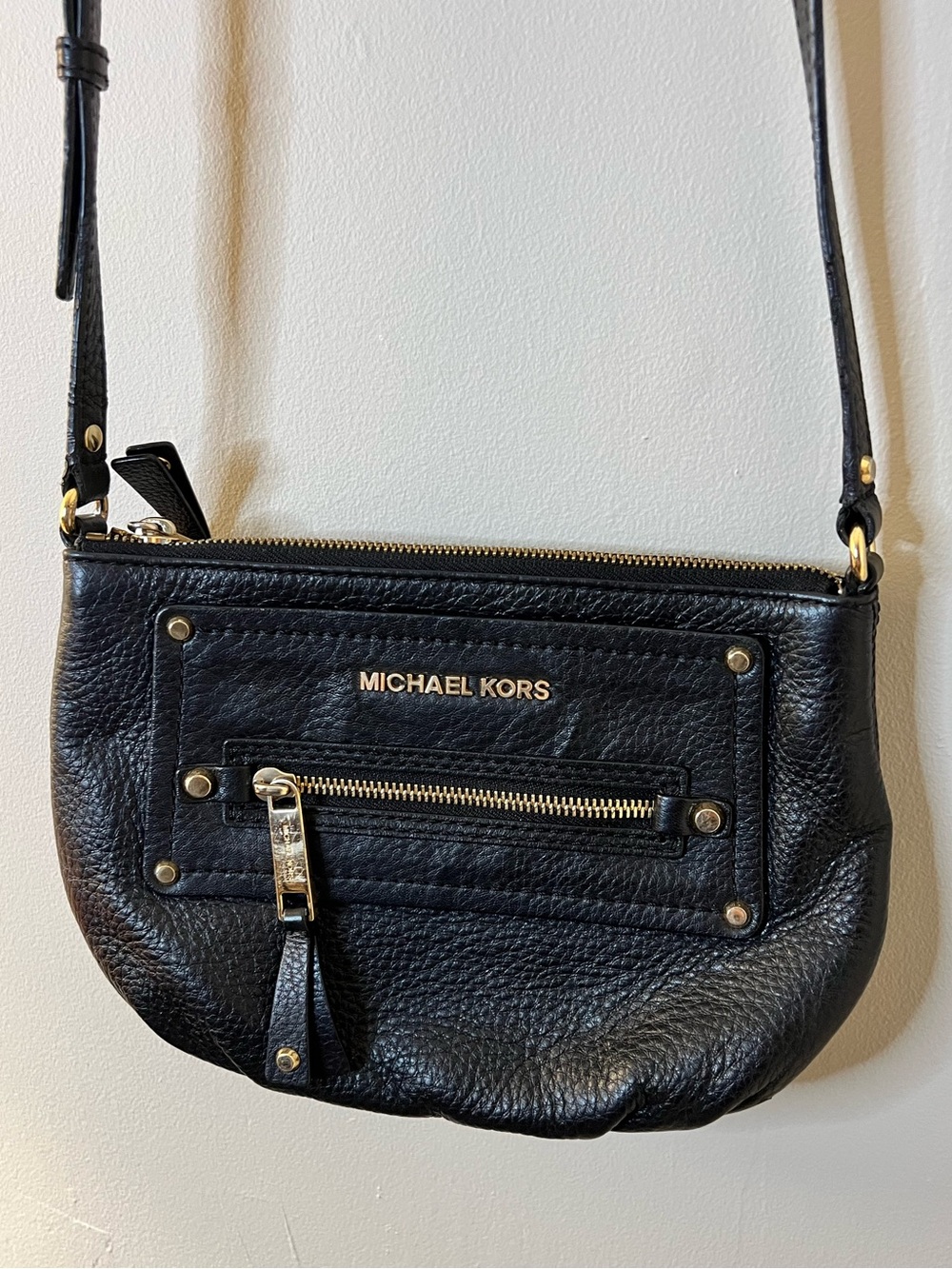 Michael Kors Black Pebbled Leather Crossbody with Gold Hardware